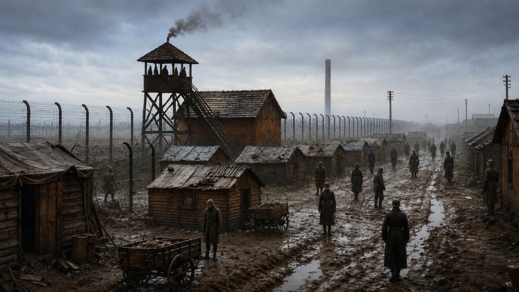 Zwangsarbeitslager Schöneweide. Scene from The Fourth Gold Bar.