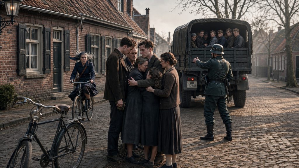 Jan is deported to Germany. A scene from The Fourth Gold Bar.